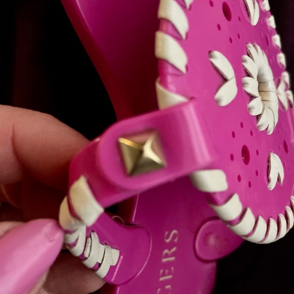 Jack Rogers Georgica Jelly Bright Pink Thong Sandals White Whipstich Trim Size 8 - Picture 7 of 9